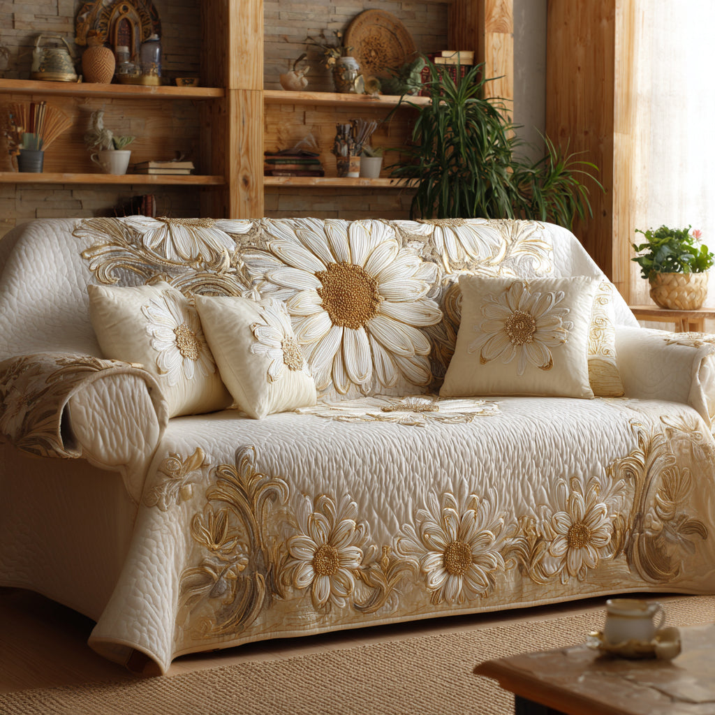 Field of Daisies Quilted Sofa Cover Living Room Decorations Flower Daisy Gift Items