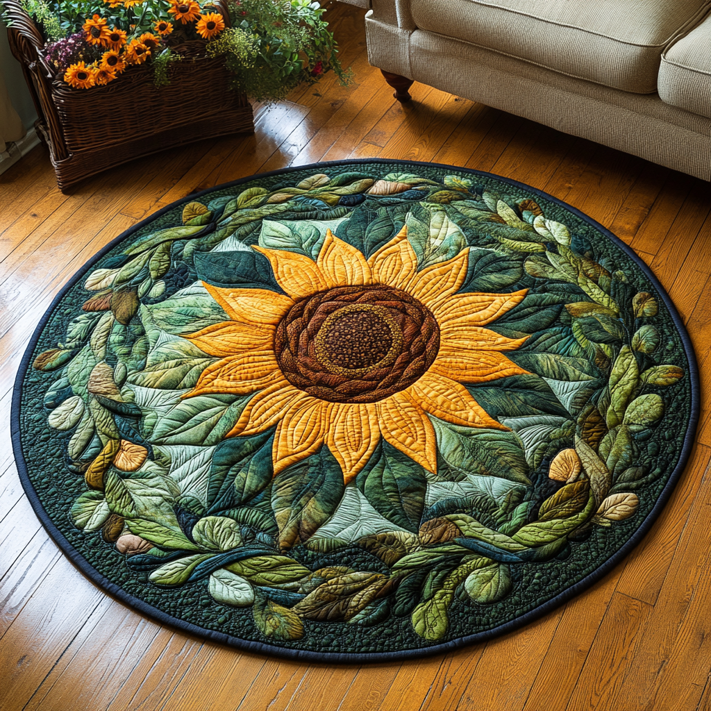 Field of Joy Quilted Round Mat Front Door Idea Sunflower Gifts For Her