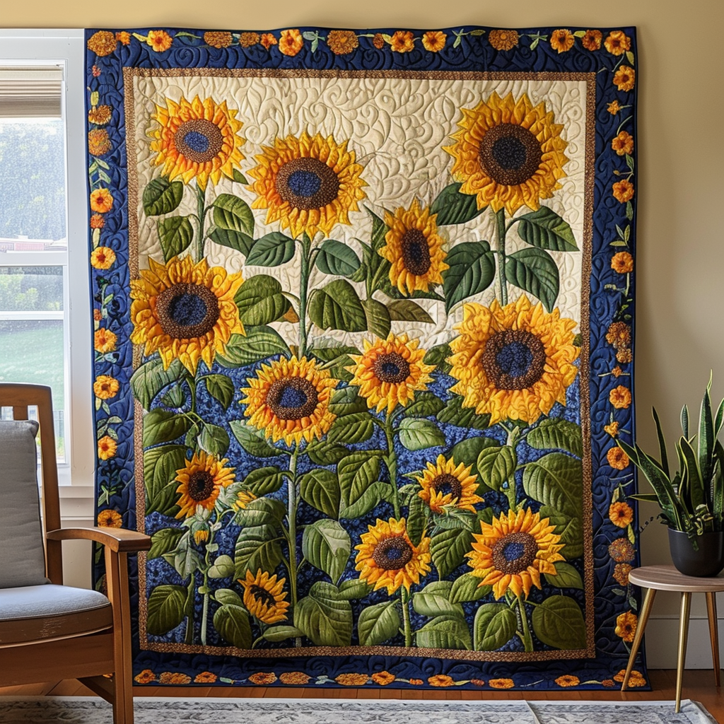 Field of Sunflowers Quilted Blanket Best Bedding Comforter Sets Mother's Day Presents For Mom