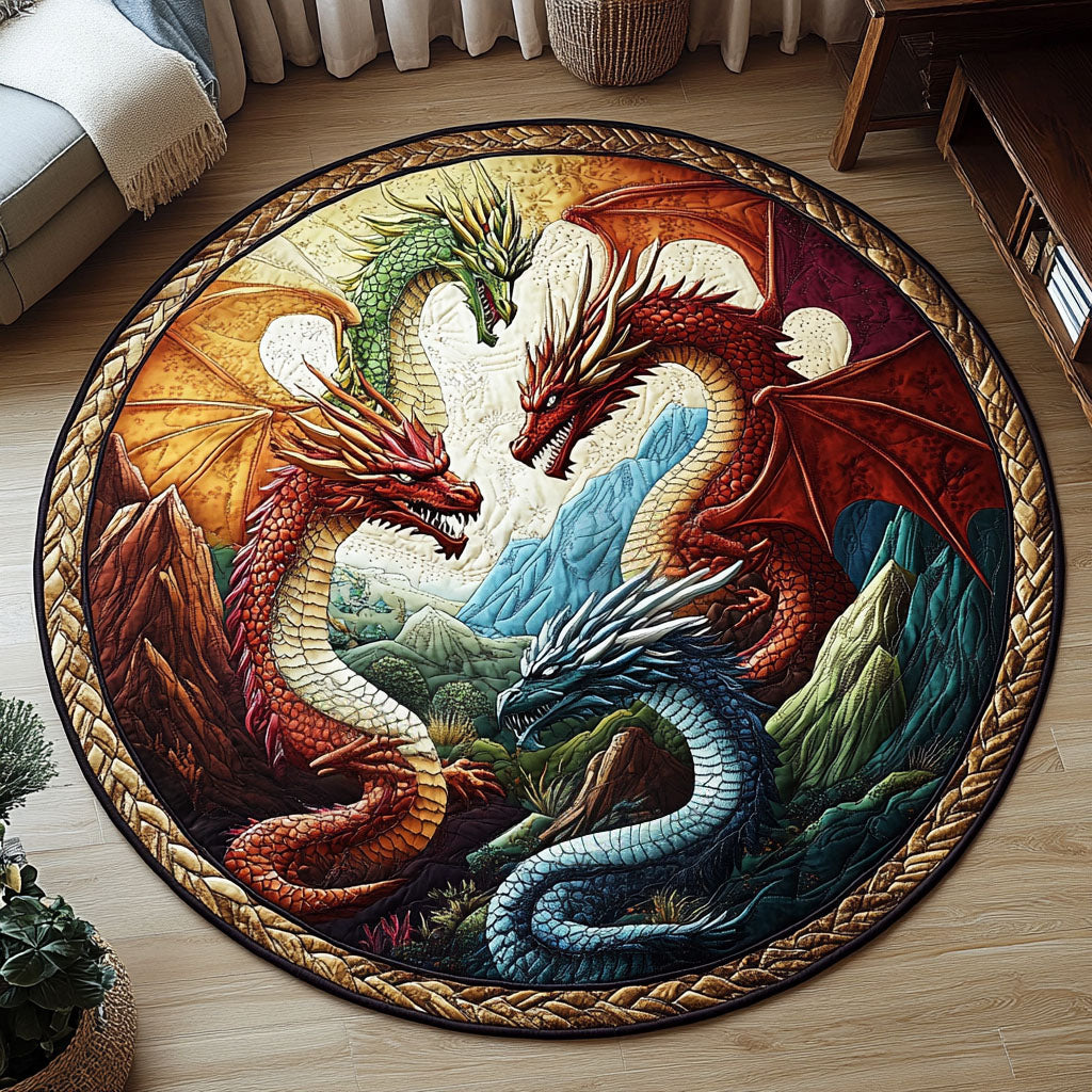 Fire and Ice Dragon Quilted Round Mat Entryway Christmas Decor Ideas Gifts For An Old Farmer
