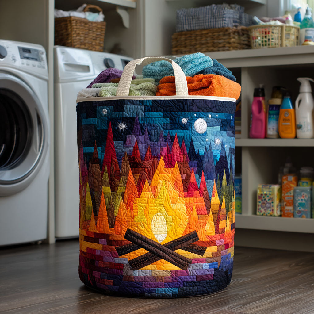 Fire Night Quilted Laundry Basket Large Capacity Quilted Laundry Basket for Clothes Storage