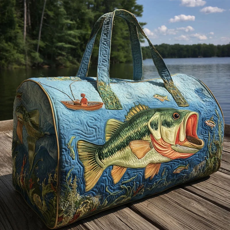 Fishing And Boating Art Patterns Quilted Duffle Bag Best Overnight Bag Gift For Her