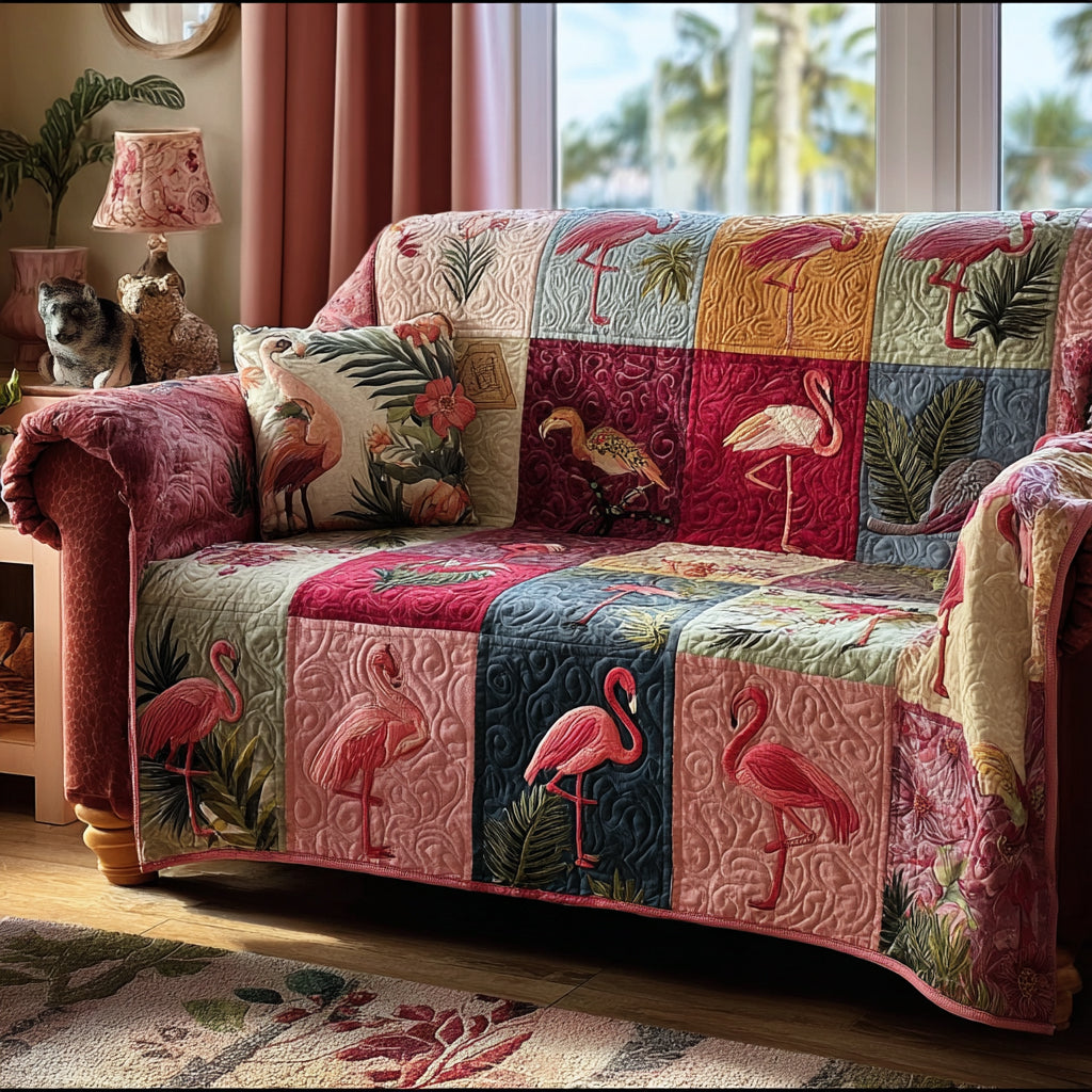 Flamingo Dreams Quilted Sofa Cover Best Slipcovered Sofas Pink Flamingo Gifts