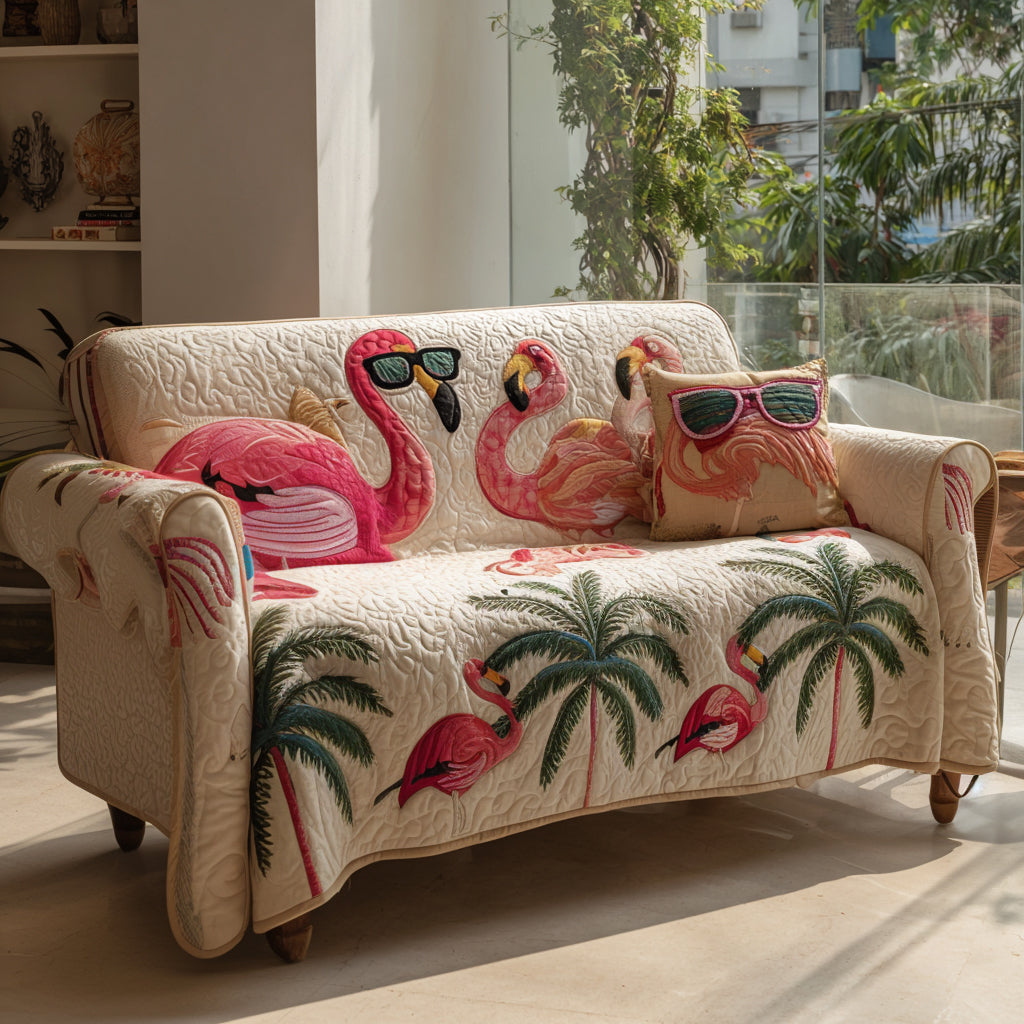 Flamingo Fiesta Quilted Sofa Cover Sofa Covers For Sale Flamingo Mothers Day Gifts