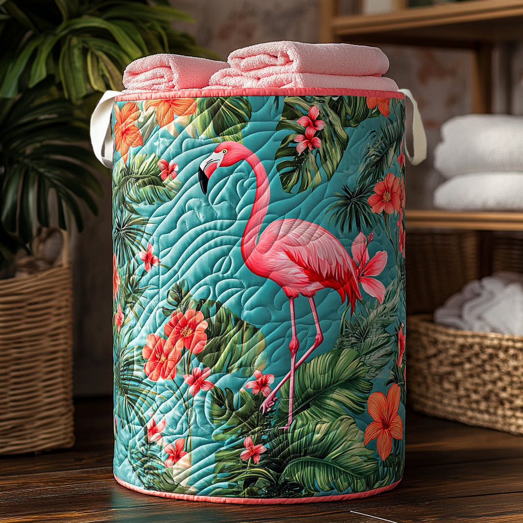 Flamingo Haven Quilted Laundry Basket Modern Laundry Hamper Best Gift For Her