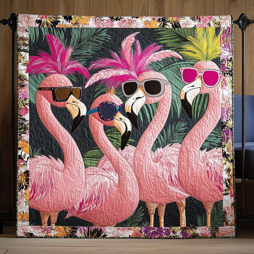 Flamingo Oasis Quilted Blanket Bed Decor Cute Flamingo Stuff