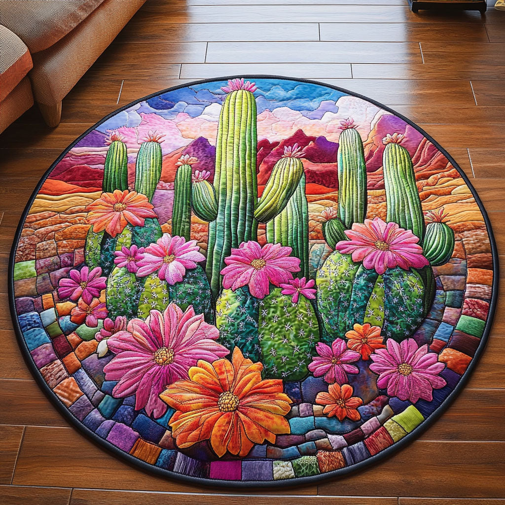 Floral Cactus Quilted Round Mat Entryway Design Ideas Gift For Cactus Lover