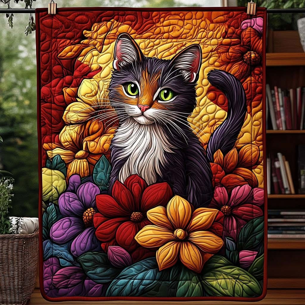 Floral Cat Quilted Blanket Bedroom Decorations Cool Holiday Gifts Idea For Cat Lovers