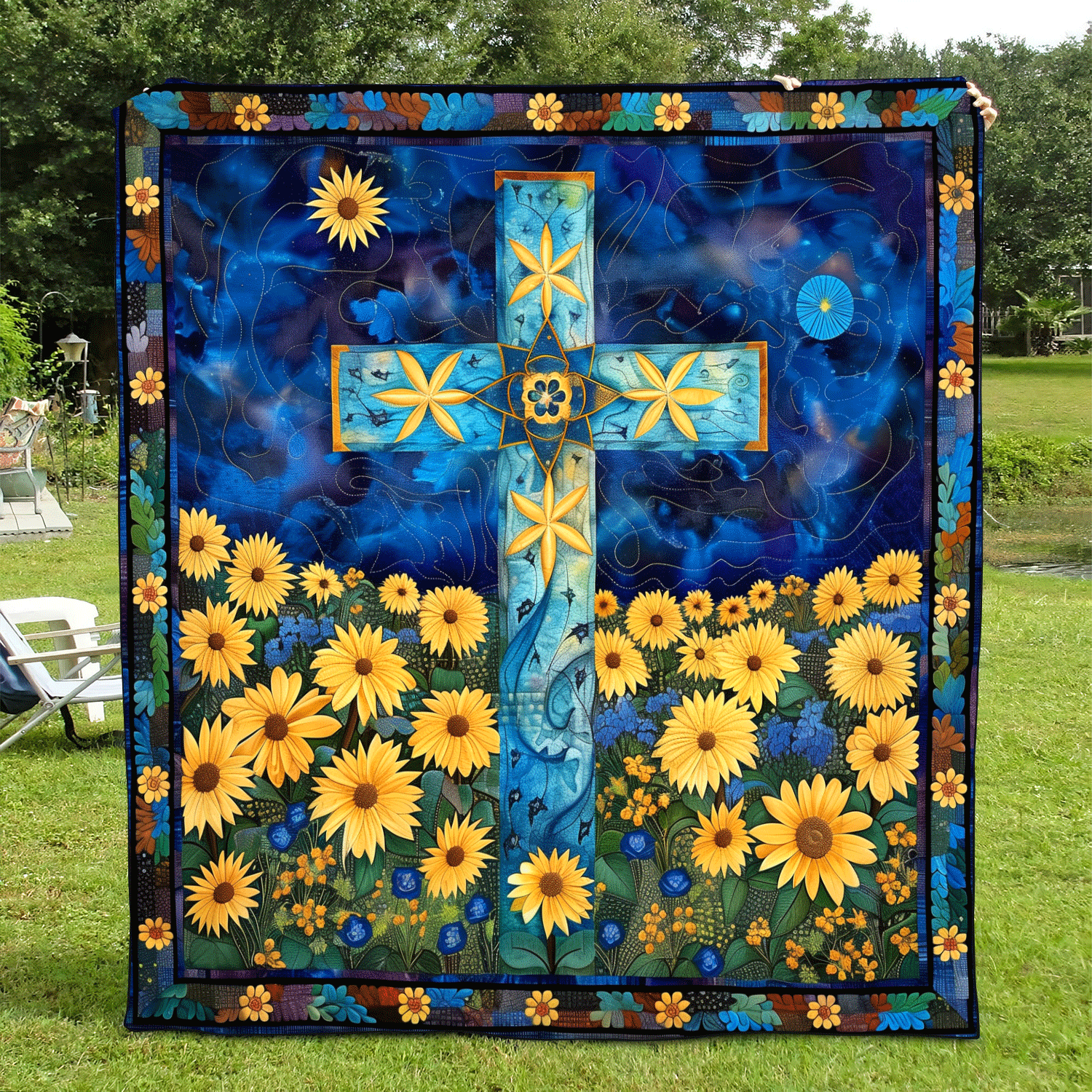 Floral Cross Quilted Blanket Bedding Decor Unique Religious Gifts