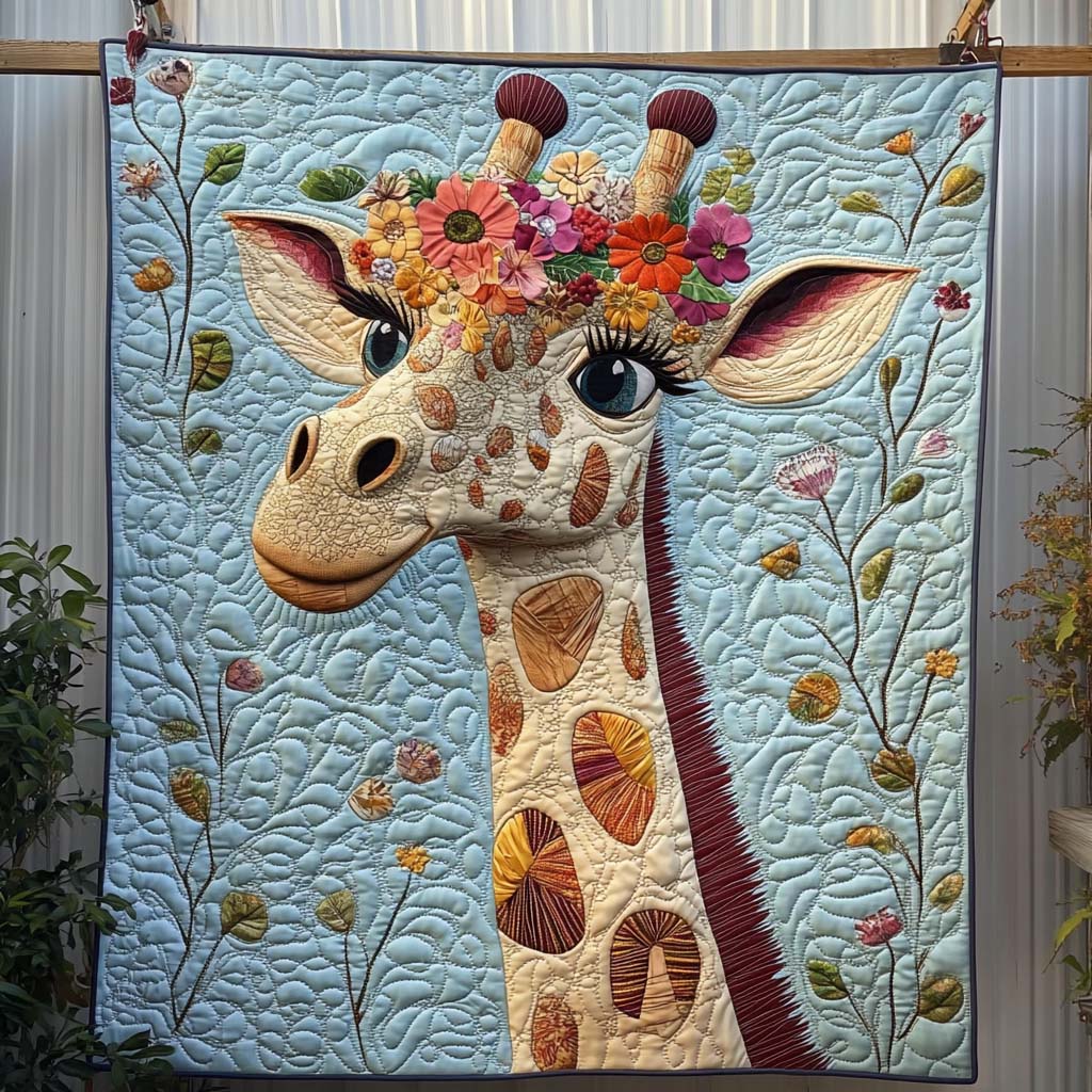 Floral Crowned Giraffe Quilted Blanket Bed Bedding Set Cool Giraffe Gifts