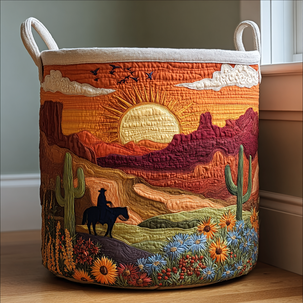 Floral Dunes Quilted Laundry Basket Soft Quilted Laundry Basket for Daily Home Use