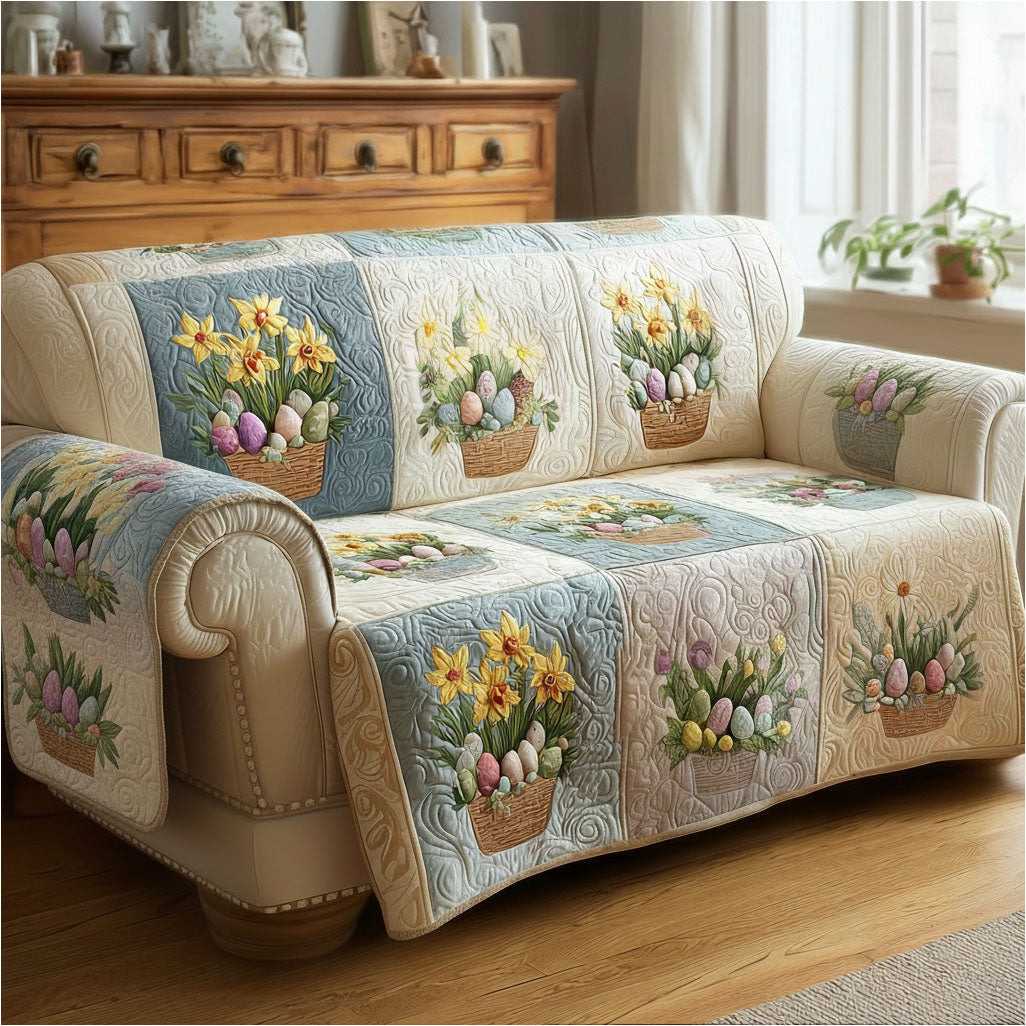 Floral Egg Fantasy Quilted Sofa Cover Sofa Cover Slipcover Easter Home Decor
