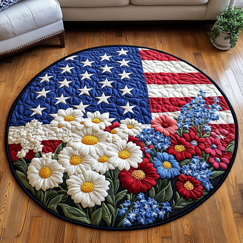 Floral Emblem Quilted Round Mat Home Entrance Decor Ideas Presents For Flower Lovers