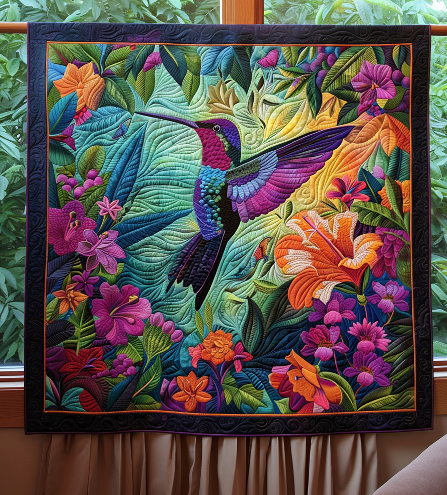 Floral Fantasy Quilted Blanket Bed Bedding Set Hummingbird Gifts For Dad