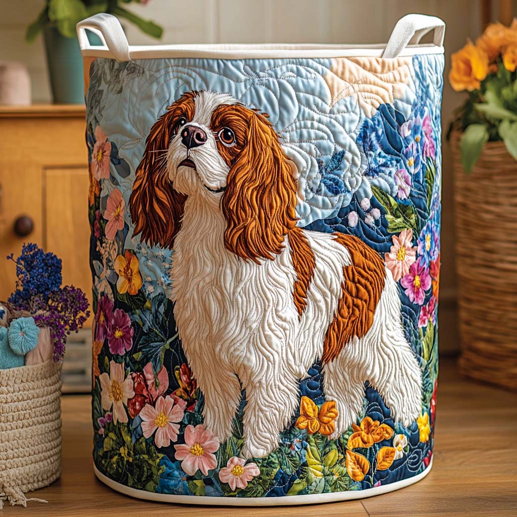 Floral Field Stroll Quilted Laundry Basket Premium Quilted Laundry Basket with Sturdy Handles