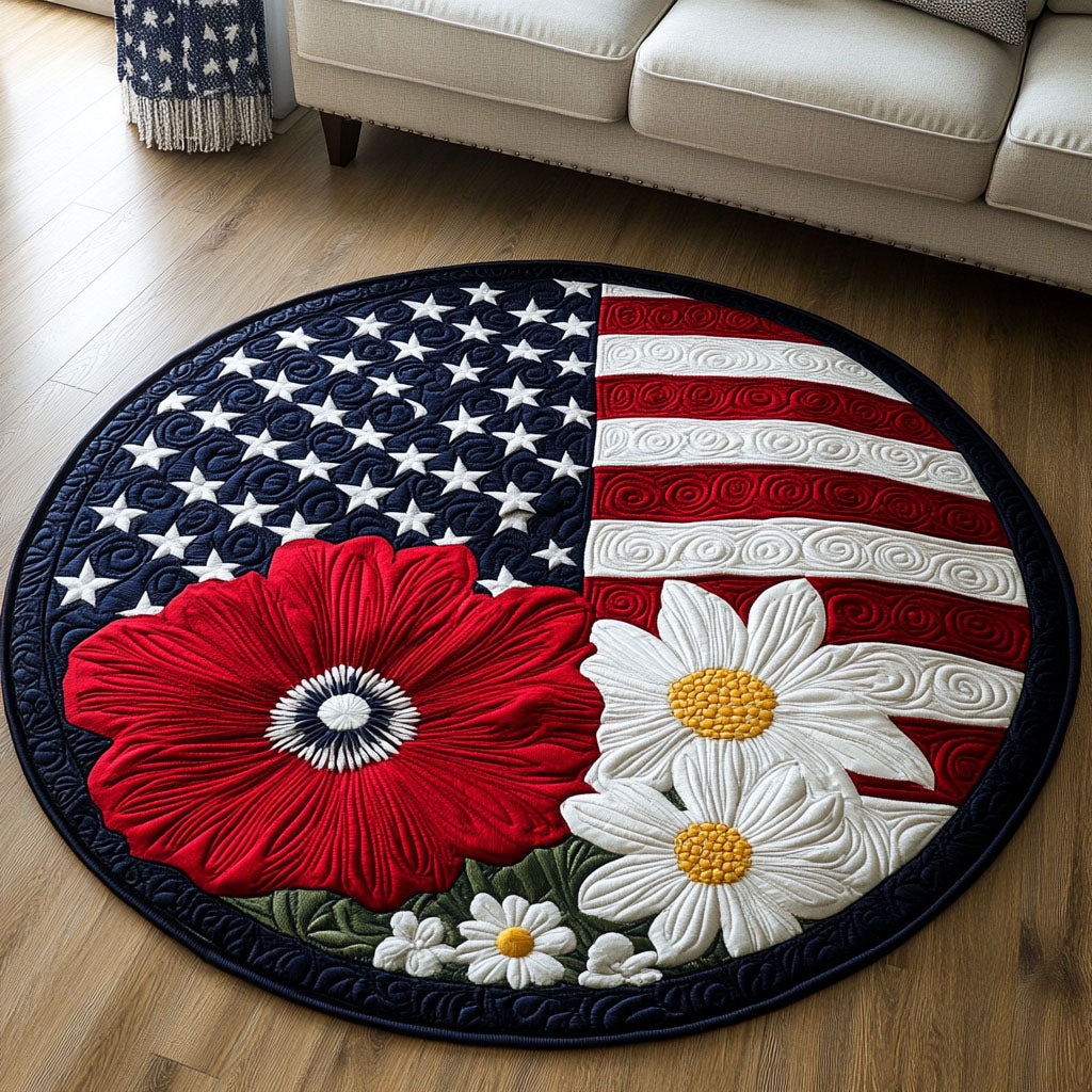Floral Flag Quilted Round Mat Outdoor Entryway Decor Gifts For Sunflower Lovers