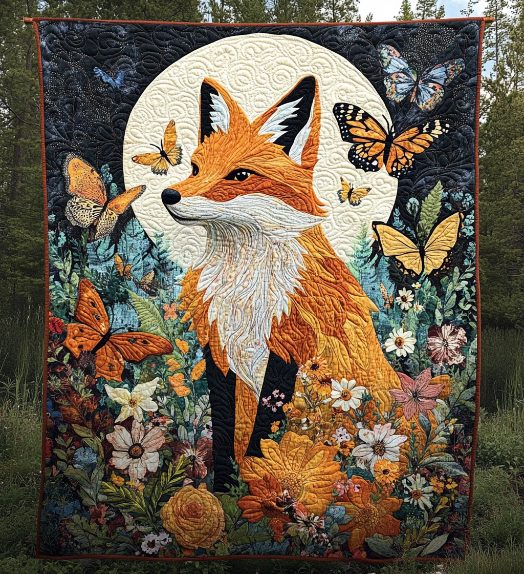 Floral Fox Quilted Blanket Cool Bedroom Decor Funny Father's Day Gifts