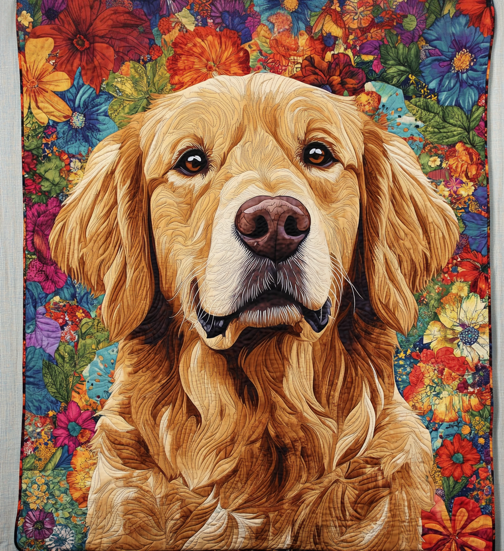 Floral Golden Retriever Quilted Blanket Aesthetic Room Decor Best Golden Retriever Gifts