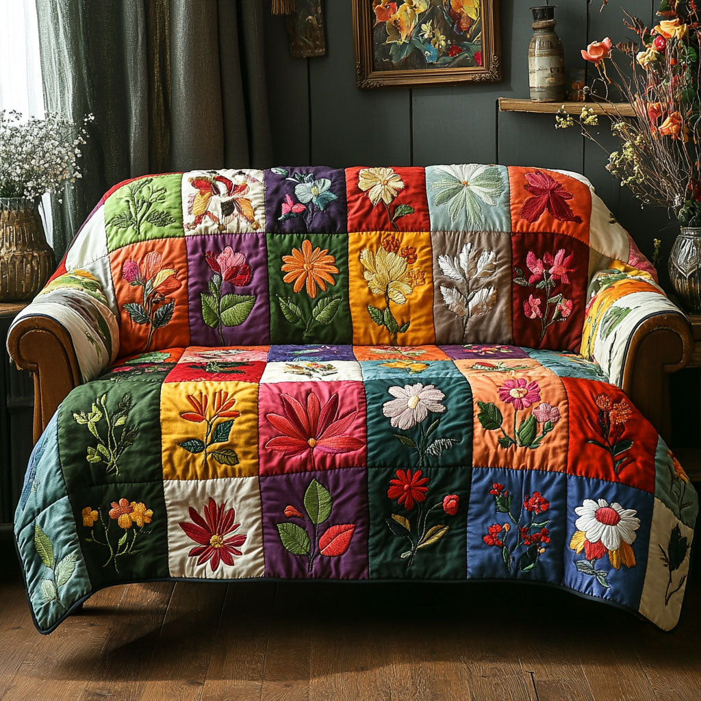 Floral Harmony Quilted Sofa Cover Sofa Couch Cover Special Birthday Gifts For Grandma