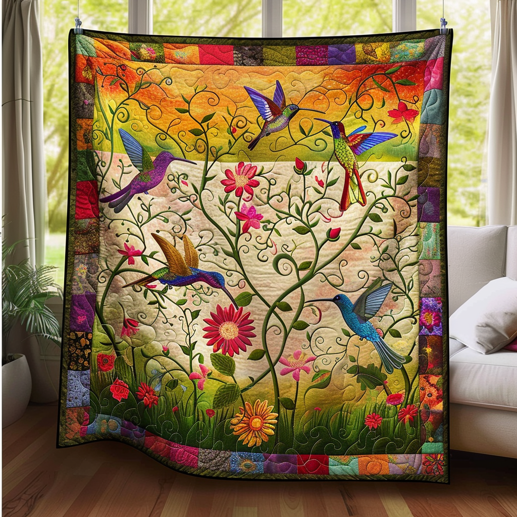 Floral Hummingbird Quilted Blanket Bed Room Decoration Best Gifts For Hummingbird Lovers