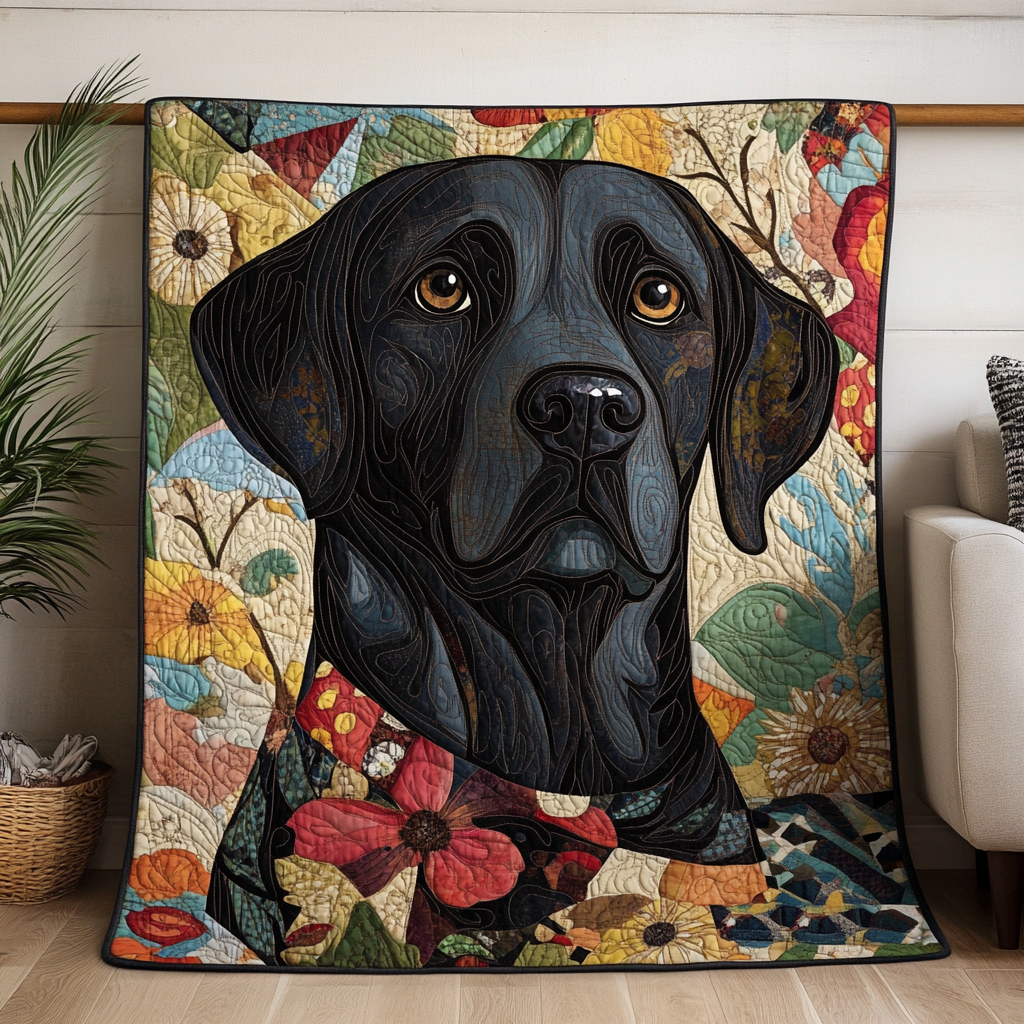 Floral Labrador Design Quilted Blanket Good Bed Sets Labrador Merchandise