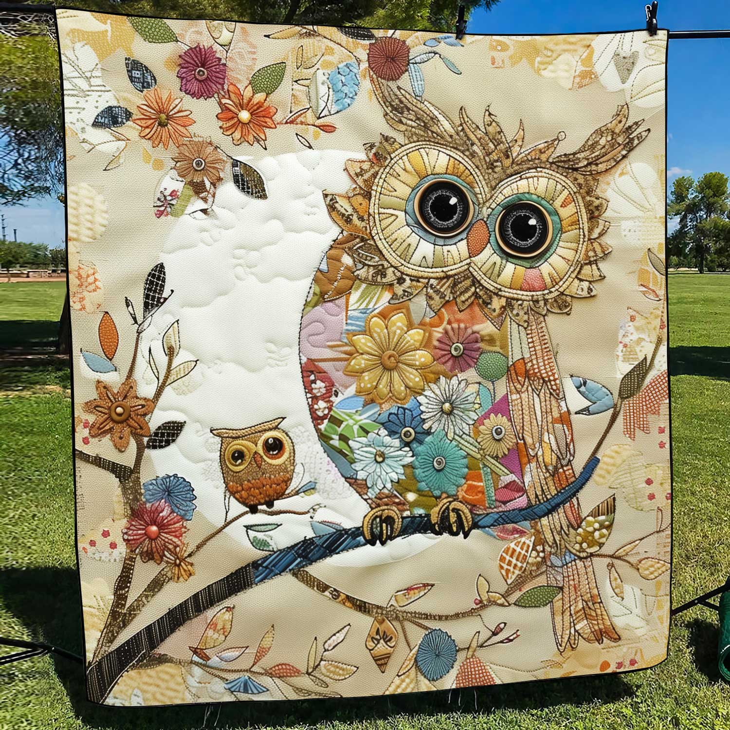 Floral Owl Patchwork Quilted Blanket Bed Comforter Set Best Gifts For Dad
