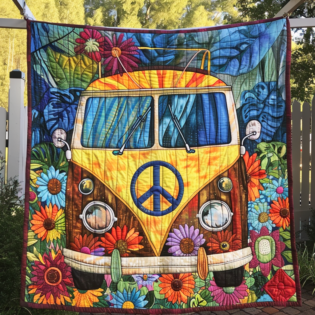 Floral Peace Van Quilted Blanket Bedspread Quilts Great Mother's Day Gifts