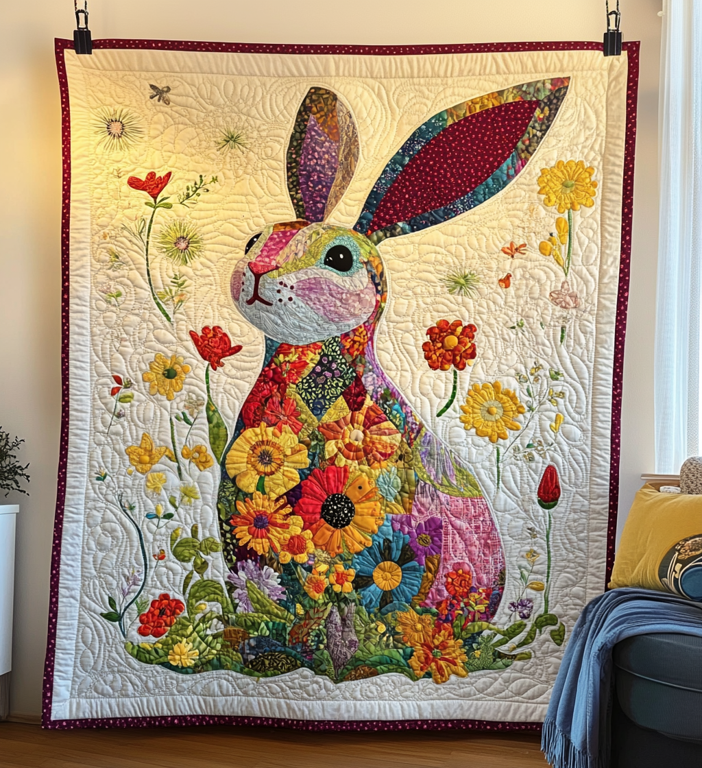 Floral Rabbit Quilted Blanket Good Bed Sheet Sets Presents For Bunny Lovers