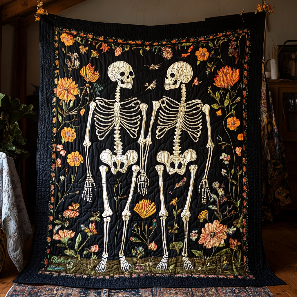 Floral Skeleton Halloween Quilted Blanket Boho Bedroom Ideas Halloween Wedding Gifts
