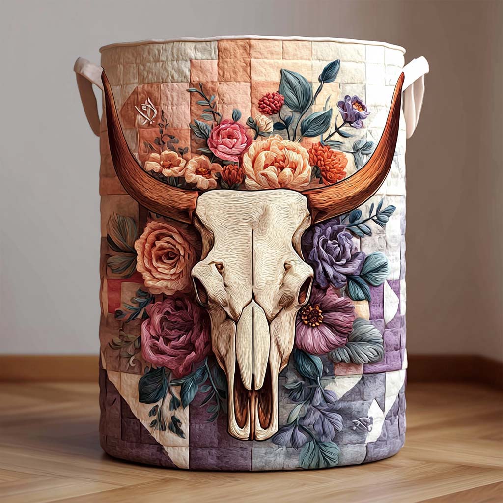 Floral Skull Quilted Laundry Basket Foldable Laundry Hamper Gift For Her
