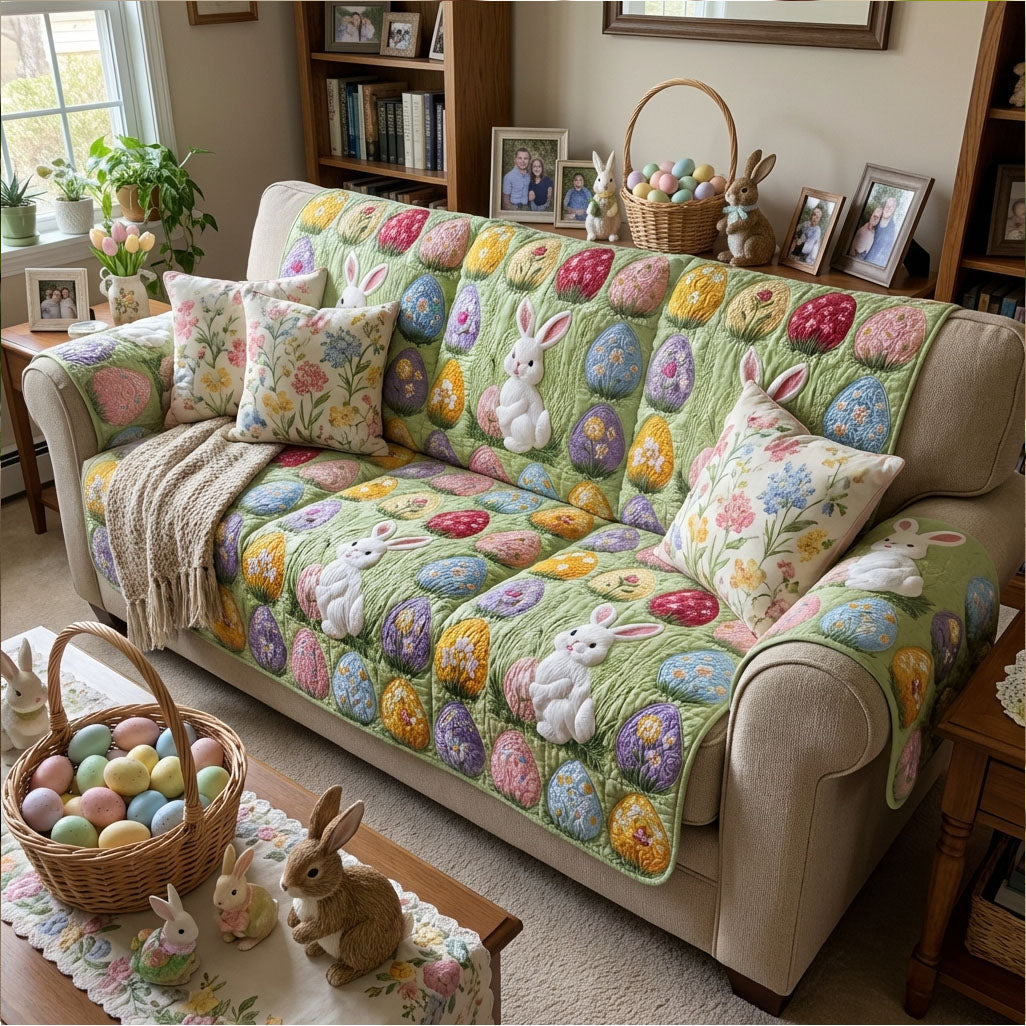 Floral Spring Whisper Quilted Sofa Cover Sofa Couch Cover Gifts For Bunny Owners