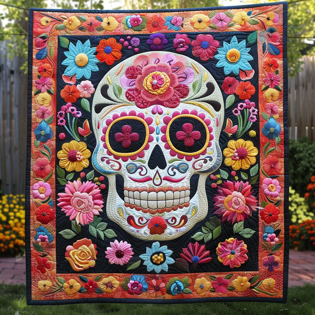 Floral Sugar Skull Quilted Blanket Bed Room Decoration Day Of The Dead Gifts For Dad