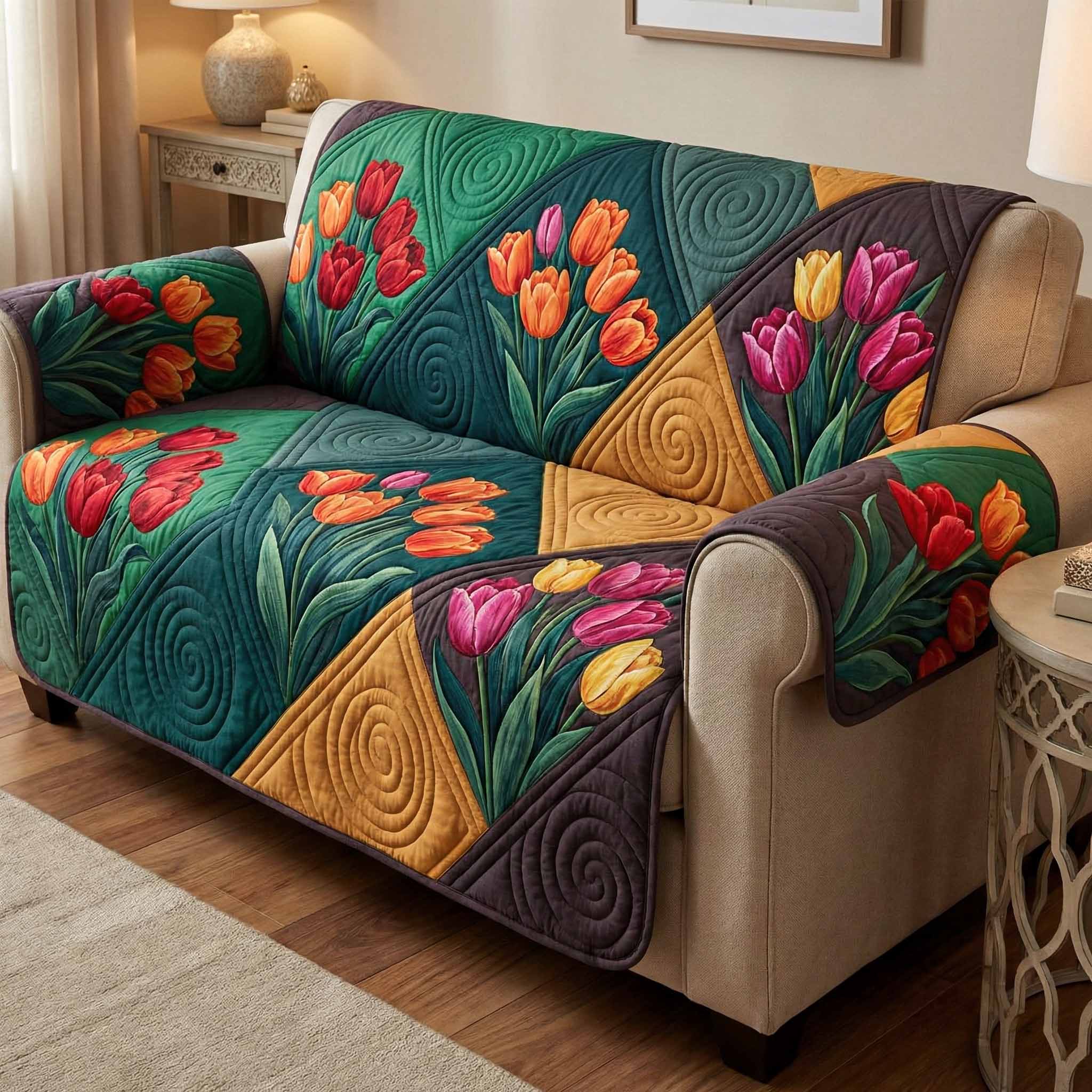 Floral Symphony Quilted Sofa Cover Sofa Cover Set Mothers Day Gift Ideas Last Minute