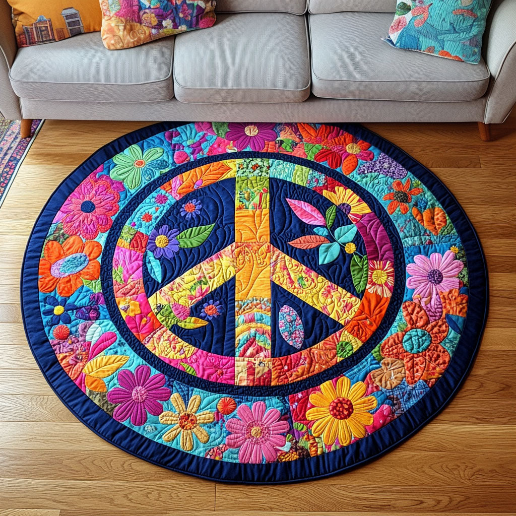 Floral Wheel Quilted Round Mat Christmas Entry Way Decor Gifts For Farm Wife
