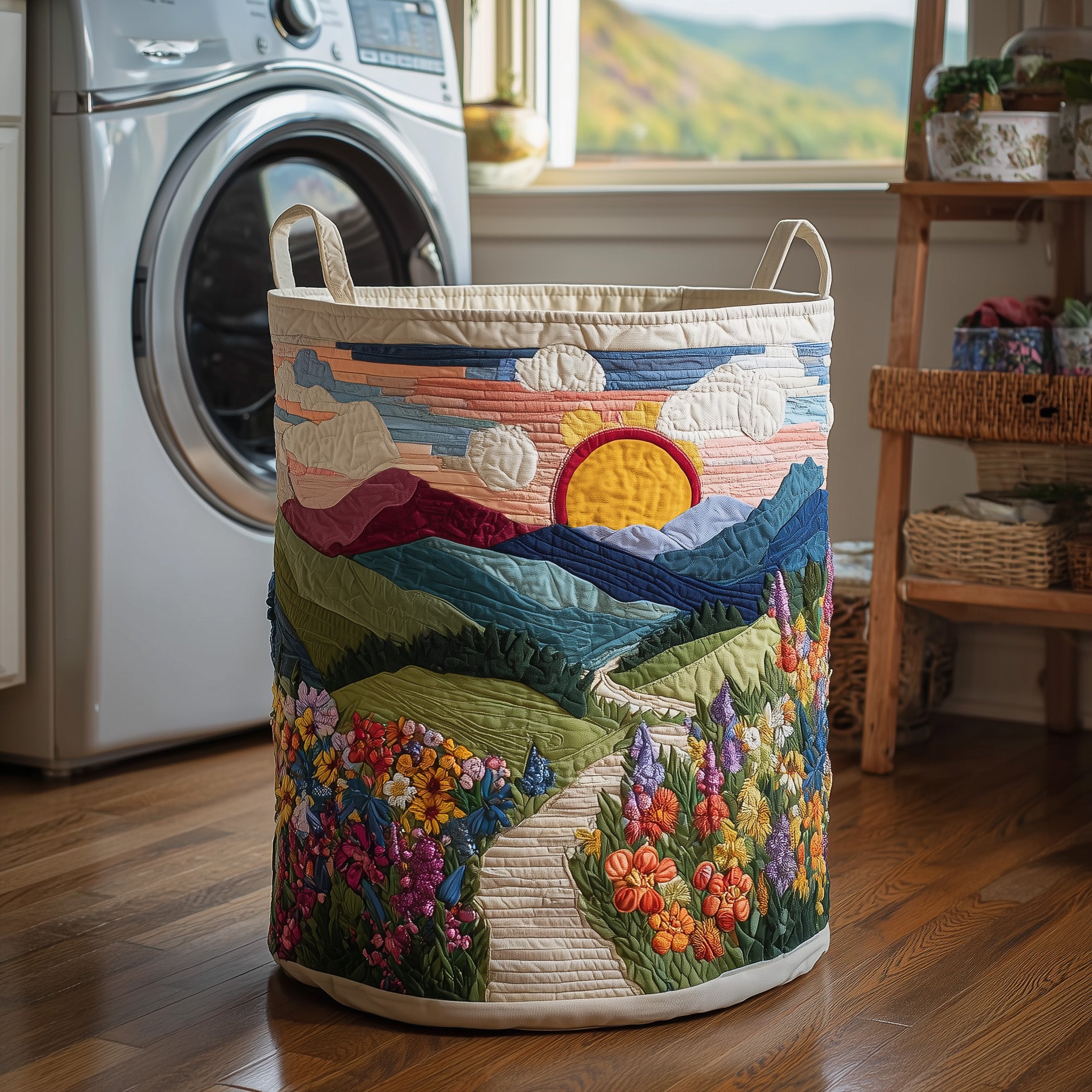 Flower Field Quilted Laundry Basket Unique Present For Flower Enthuisasts