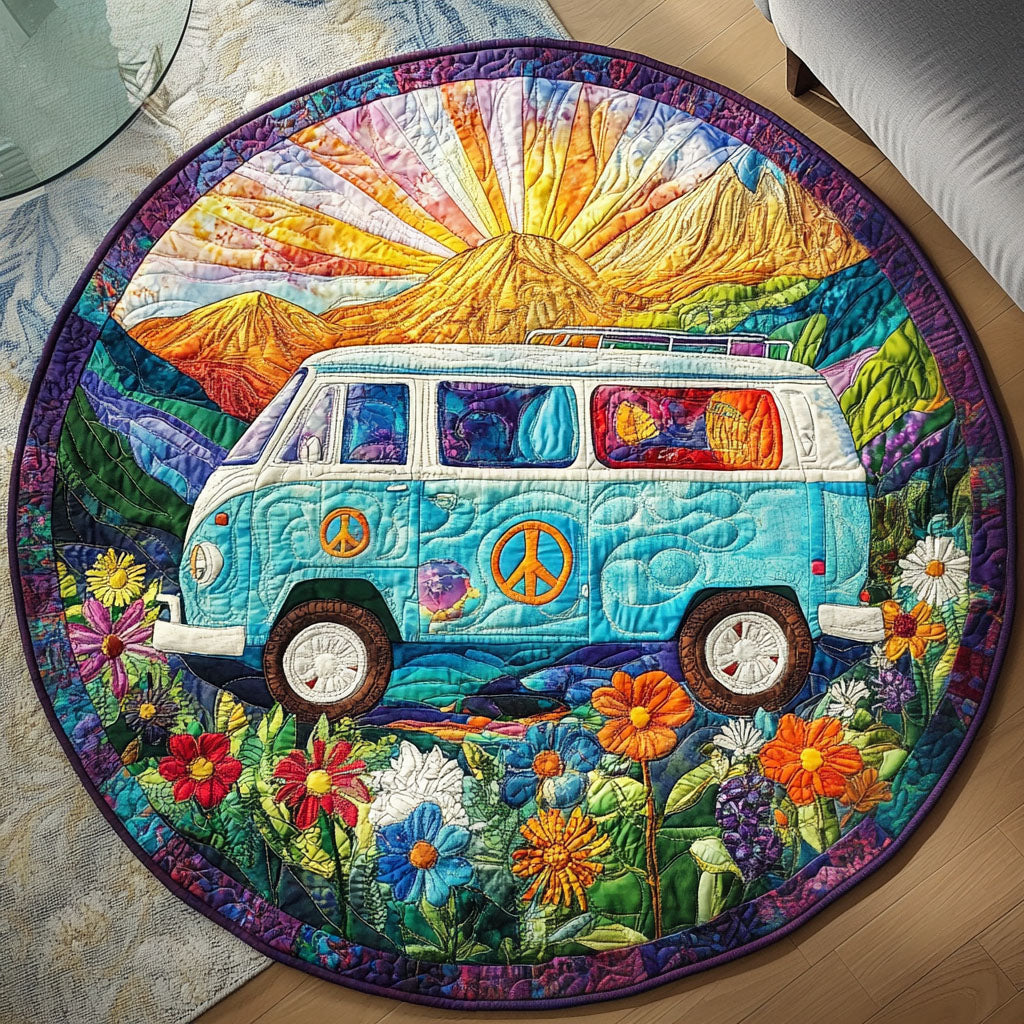 Flower Power Journey Quilted Round Mat Christmas Entryway Decor Practical Gifts For Farmers