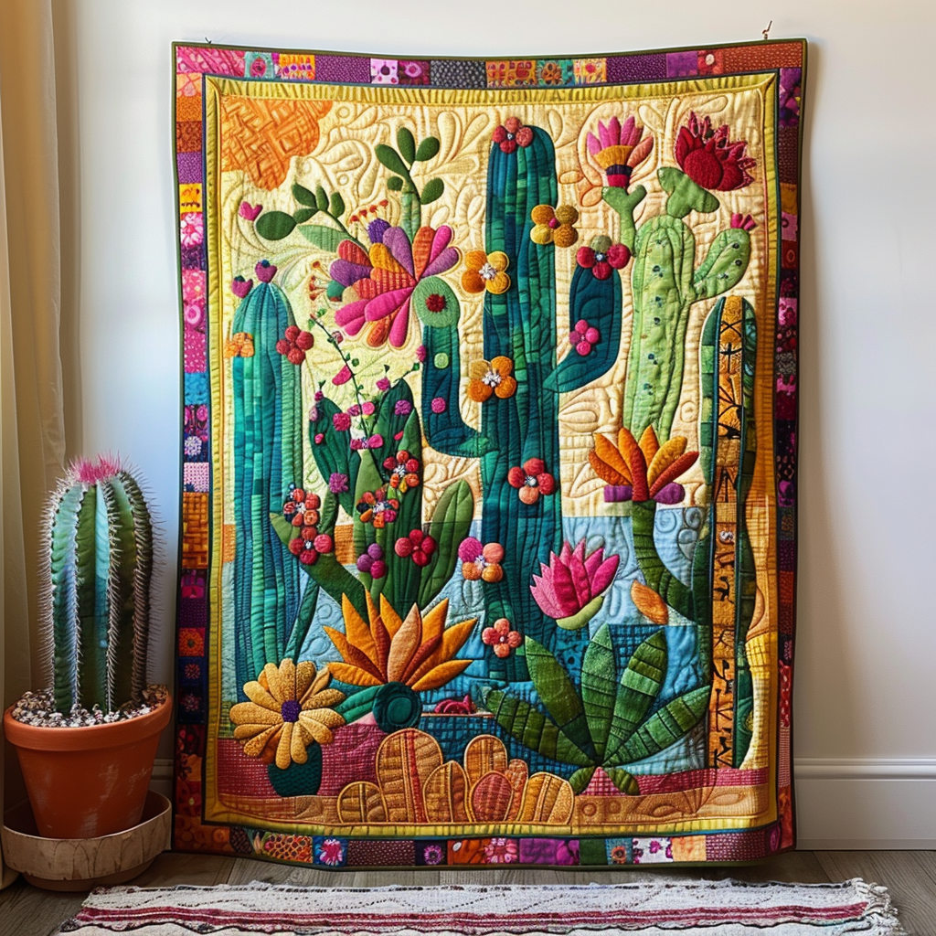 Flowering Cactus Quilted Blanket Bedding Decor Present Ideas For Mum