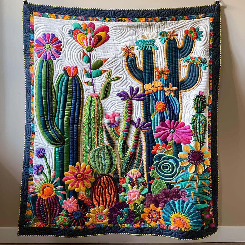 Flowering Cactus Quilted Blanket Bedroom Room Decor Perfect Gifts For Mom