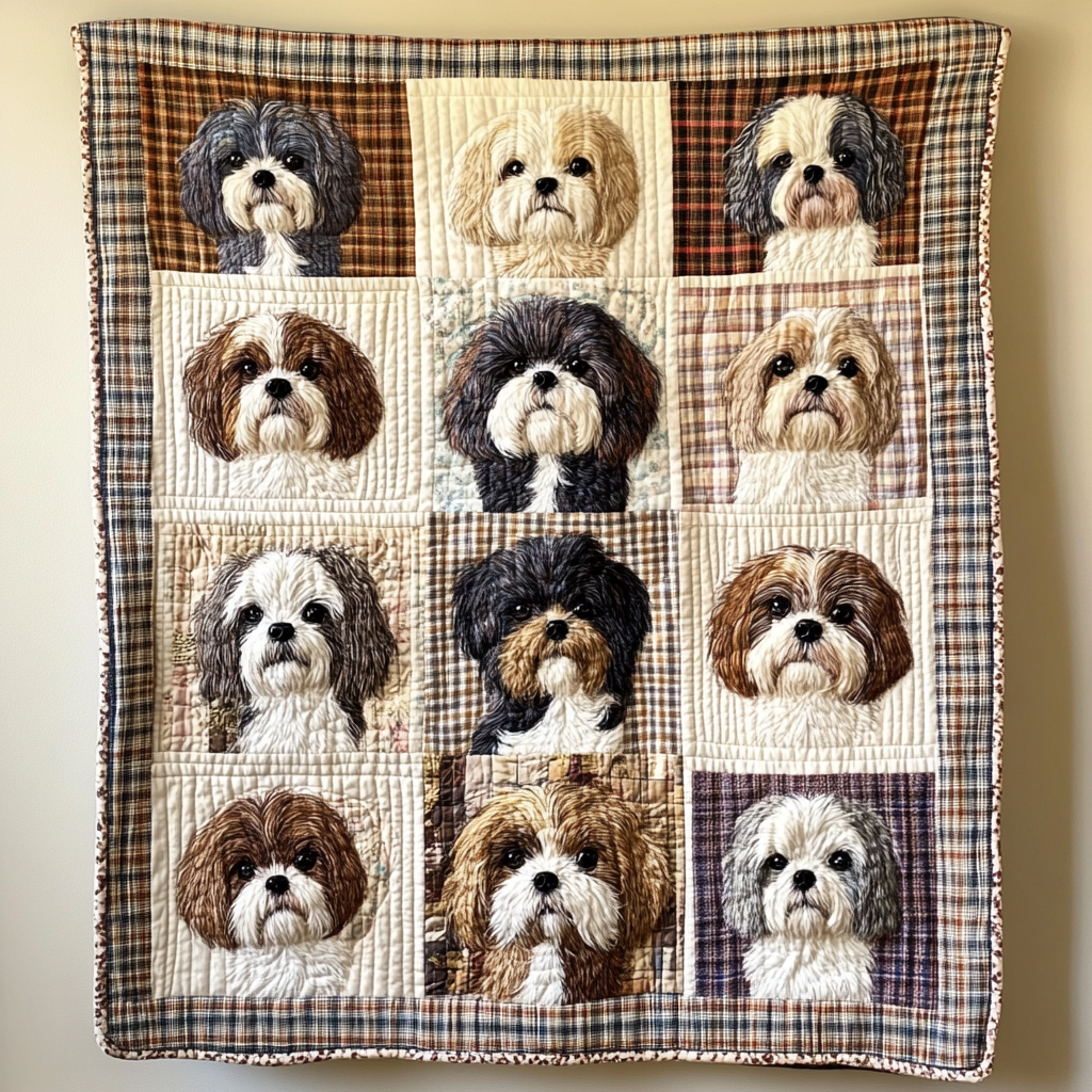 Fluffy Shih Tzu Friends Quilted Blanket Cool Bedroom Ideas Dog Lover Gifts For Him Her