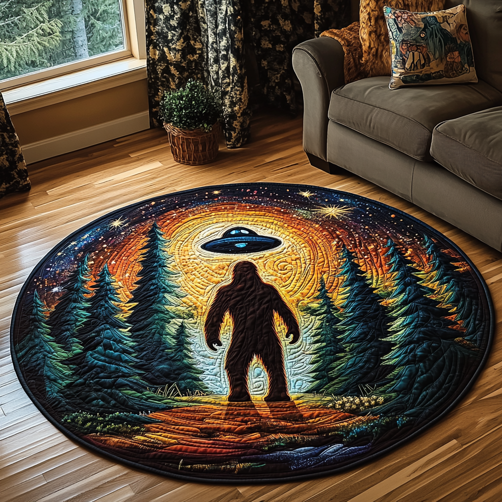Forest and UFO Quilted Round Mat Front Door Entryway Ideas Tree Of Life Gifts Father'S Day