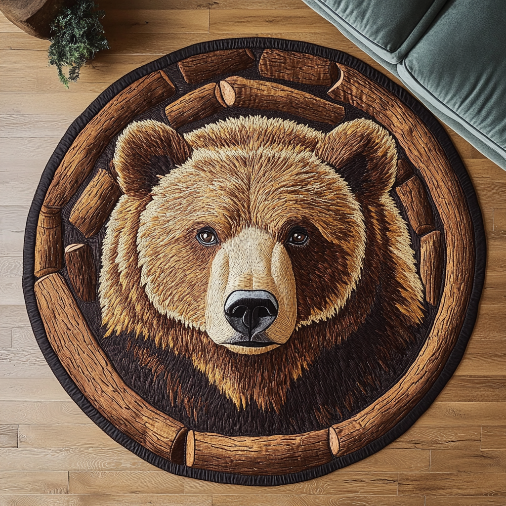 Forest Bear Quilted Round Mat Christmas Entry Way Decor Gifts For Bear Lovers