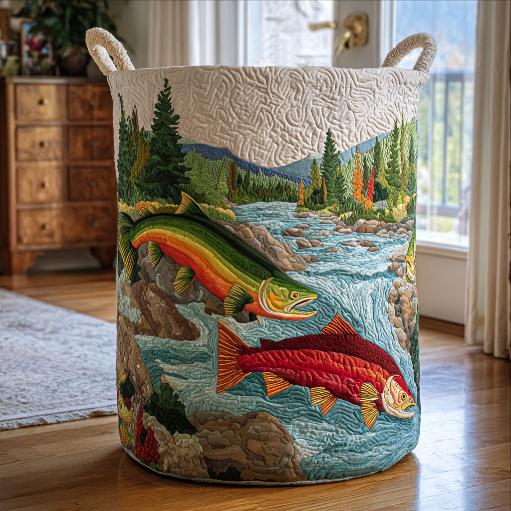 Forest Brook Trail Quilted Laundry Basket Practical Quilted Laundry Hamper Gift for Daily Use