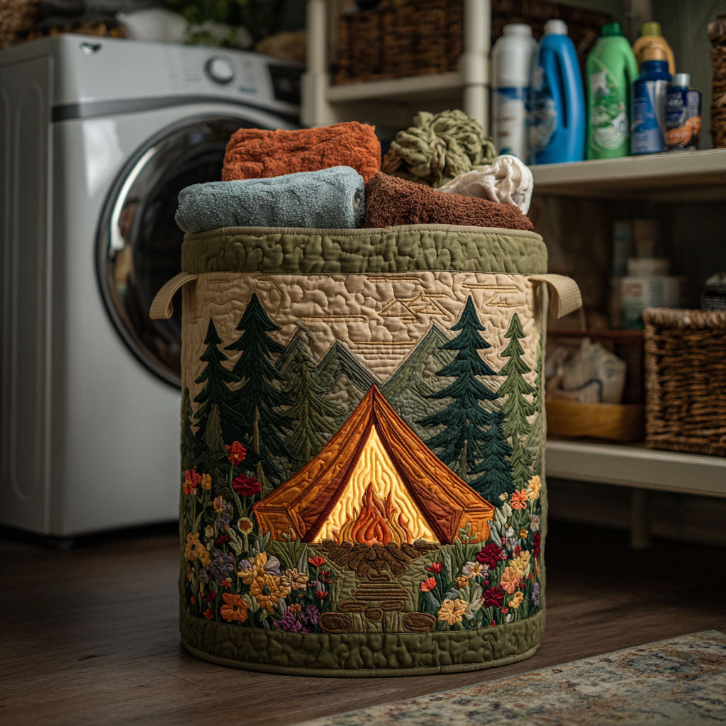 Forest Camp Quilted Laundry Basket Modern Quilted Laundry Basket Gift for Stylish Homes