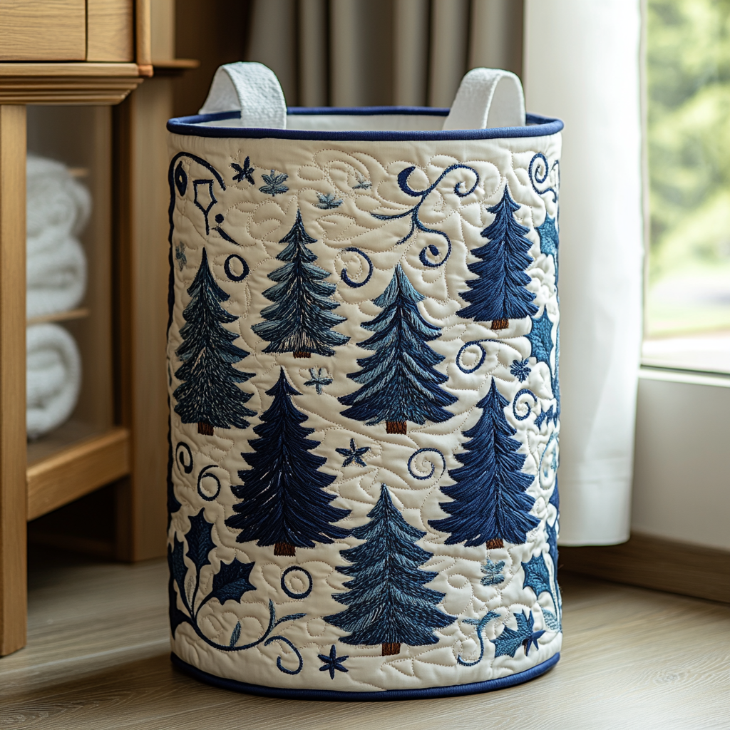 Forest Charm Quilted Laundry Basket Trendy Quilted Laundry Hamper Gift for Modern Living