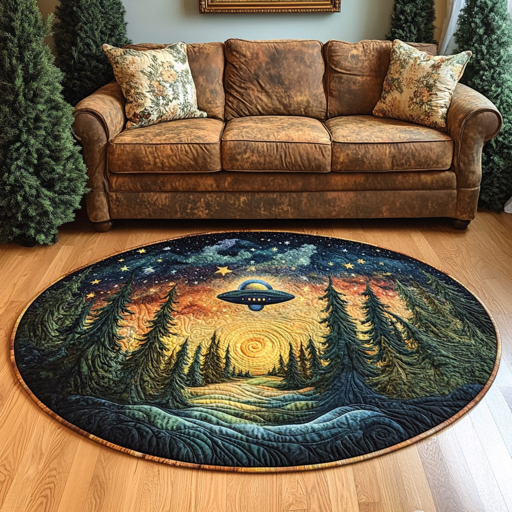 Forest Cryptic Charm Quilted Round Mat Outdoor Decor Gifts For Forest Lovers