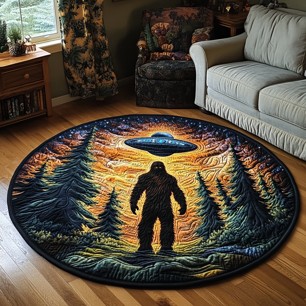 Forest Crytid Quilted Round Mat Christmas Entryway Decor Forest Gift Shop