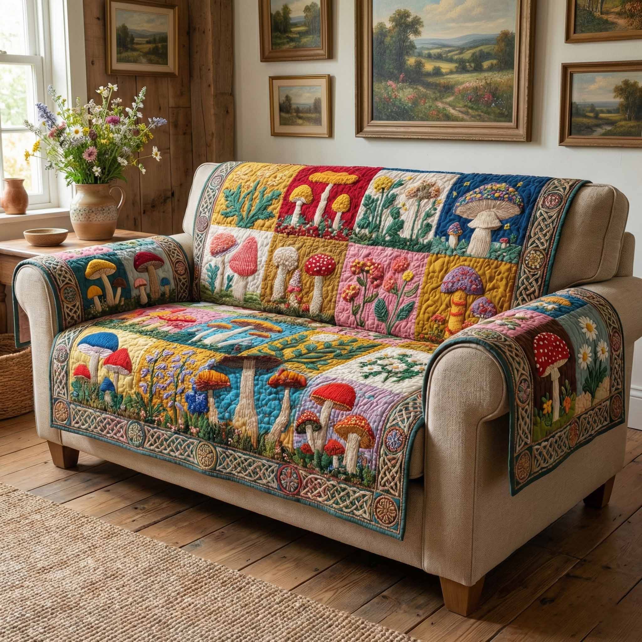 Forest Forage Quilted Sofa Cover Sofa Cover Set Bonus Mom Gifts Mother's Day Ideas