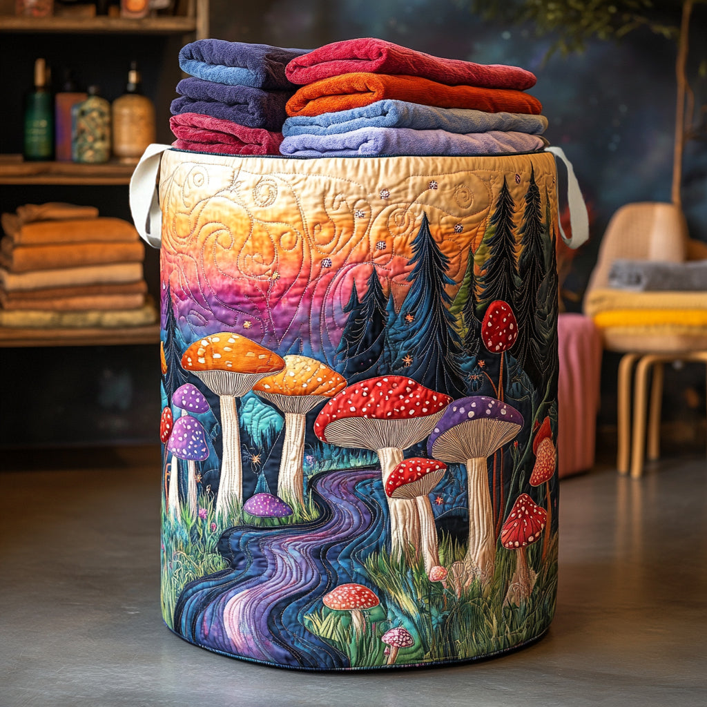 Forest Fungus Charm Quilted Laundry Basket Mushroom Forest Washing Basket Woodland Decor Gift