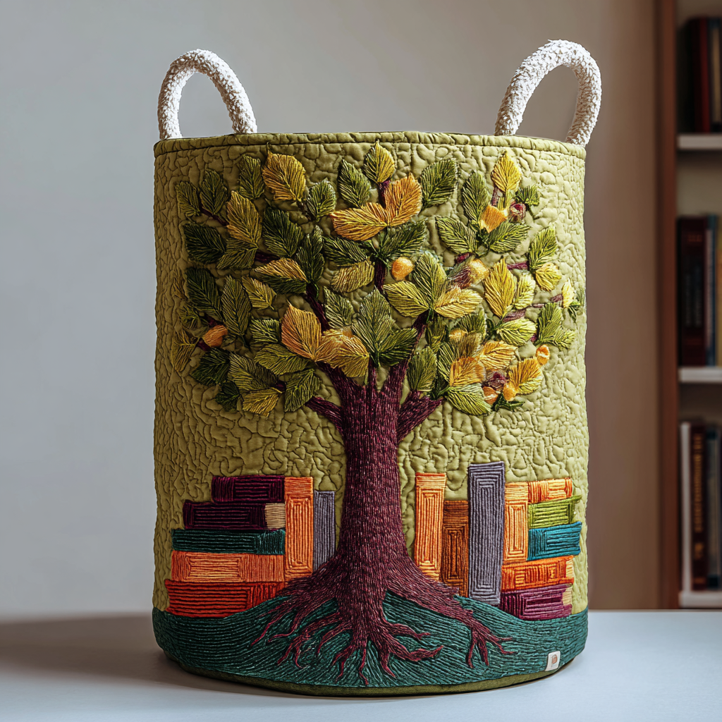 Forest Harmony Quilted Laundry Basket Modern Quilted Laundry Basket Gift for Stylish Homes