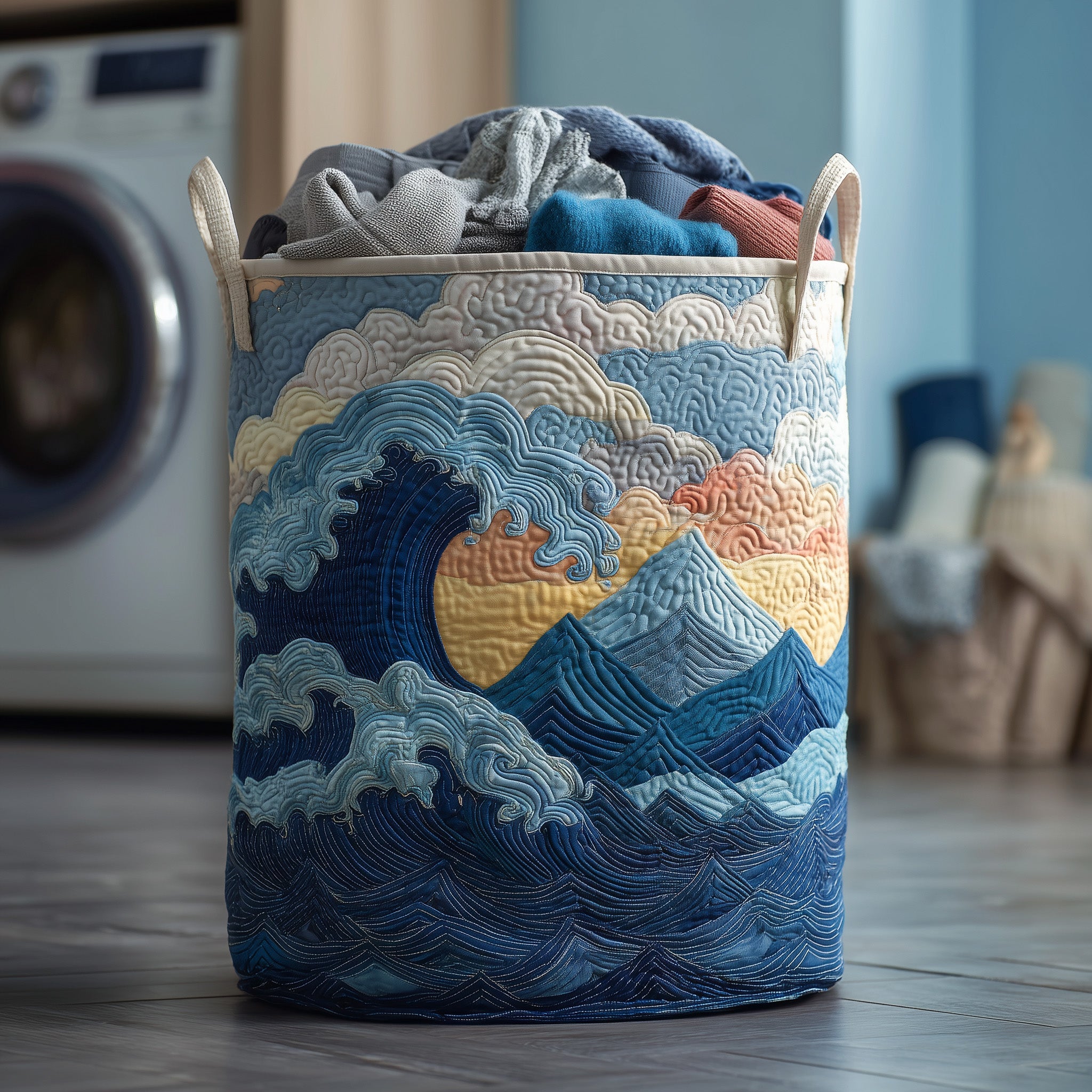 Forest Ocean Wave Quilted Laundry Basket Fabric Clothes Basket Storage Gift For Ocean Lover